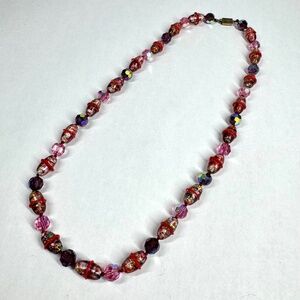 VTG Les Bernard Murano Glass Faceted Beaded Necklace Sterling Silver Clasp 24”